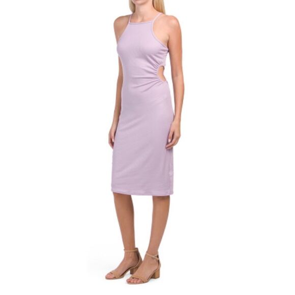 NWT Livi by Olivia Rae Ruched Side Cutout Midi Ribbed Dress in Lilac, Medium - Picture 1 of 8